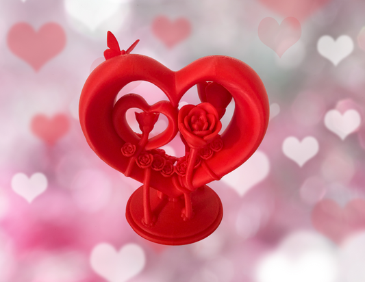 Enchanted Elegance: 3D Printed Heart Figurine with Roses and Butterfly